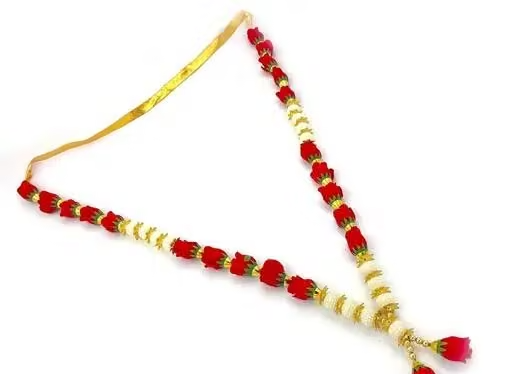 Pooja Accessories Photo Mala / Photo Haar (24 Inch) Artificial Rose Flower Garland for Photo Frame | Pearl Moti Mala for God Idol Photos and Loved Ones - Red - Image 4