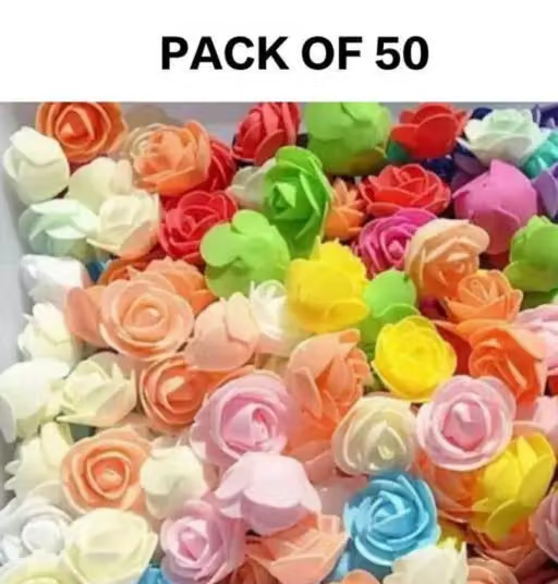 Premium Artificial Foam Rose Fake Flowers Water Floating Flowers, Pooja Thali, Festival and Events, Home, Table, Badroom, Pooja Room, Diwali Decoration Total 50pcs