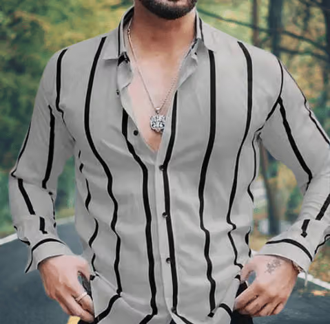 divybhav Lycra Regular Fit Printed Full Sleeves Men's Casual Shirt - Grey ( Pack of 1 ) - Image 2