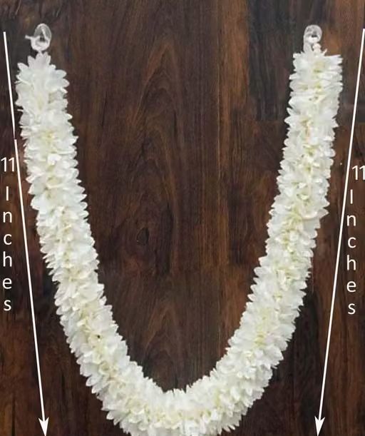 Garland Haar White Orange Pack of 2 Pieces (Size: 22 Inches Full Straight Length) Hand-Made Cloth Fabric Flower Garland Mala for God Idols, Photo Frames Artificial Plant, Flower and Shrubs - Image 2