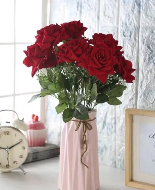 Artificial Medium red rose flower bunch set of 1 for Home decor office decor Gifts