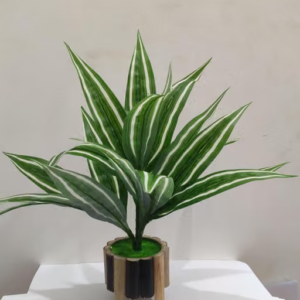 BAARIG 4 Branches Snake | Spider Artificial Plant with Stylish Wooden Pot (Dark Green-White)