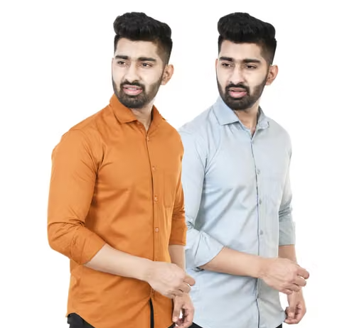 Youth First Men's Solid Spread Collar Brown Shirts Pack 2