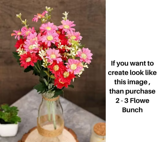 PRAJNA 2 Pcs Artificial Flower Daisy Fake Flower Bunch For Home Decoration Item, Craft, Gifting, Wedding Decoration, gift for her, gift for him, Table Vase, Marriage, Festival, Office, Bedroom, Balcony, Living Room & Gift, Table Decoration, Flower Decoration (Without Vase Pot, Red and Pink) - Image 3