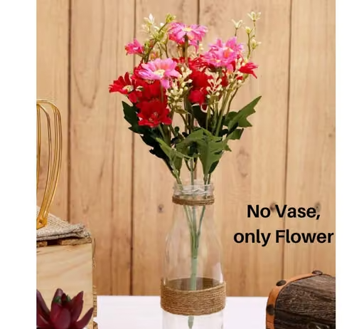 PRAJNA 2 Pcs Artificial Flower Daisy Fake Flower Bunch For Home Decoration Item, Craft, Gifting, Wedding Decoration, gift for her, gift for him, Table Vase, Marriage, Festival, Office, Bedroom, Balcony, Living Room & Gift, Table Decoration, Flower Decoration (Without Vase Pot, Red and Pink) - Image 4