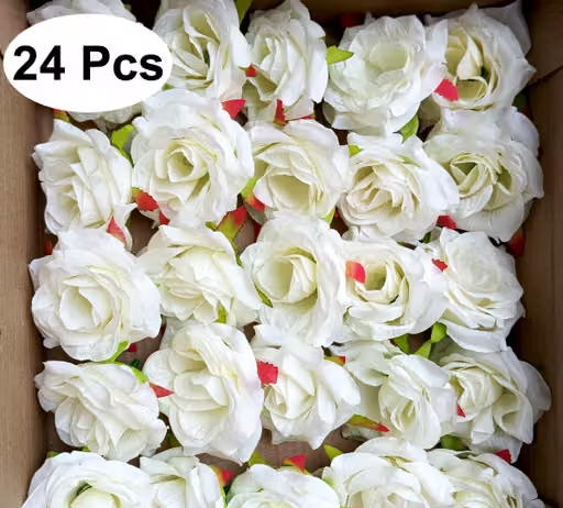 (24 Flowers) White Rose Flowers for DIY Crafts Temple Home Decor