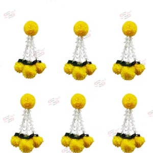 Rajnigandha Lilly Tassel Hangings for Wedding Decoration,Temple Decoration,Stage Decoration,Diwali Haldi/Menhdi I Tassel with Marigold | Easy Simple Backdrop (Pack of 6 Pcs) (Yellow Flowers)