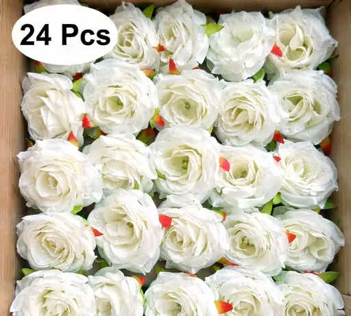 (24 Flowers) White Rose Flowers for DIY Crafts Temple Home Decor - Image 2