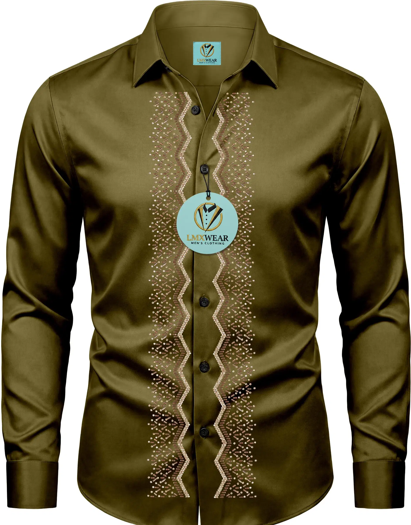Satin Slim Fit Embellished Rollup Sleeves Men's Casual Shirt - Dark Green ( Pack of 1 )