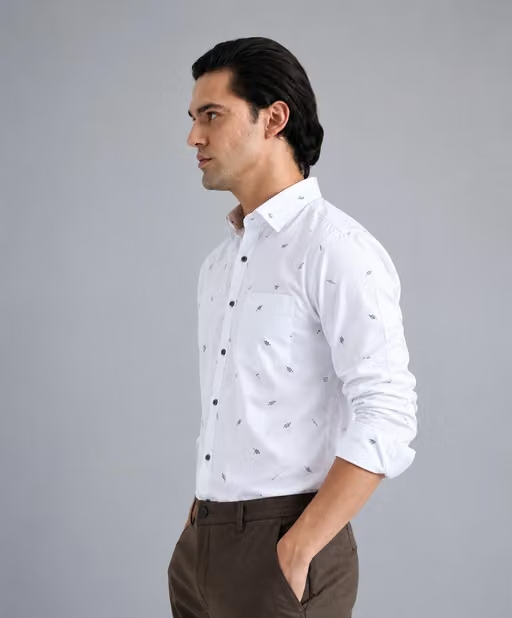 Men's White Printed Casual Full Sleeve Shirt | Premium Cotton Blend | Slim Fit - Image 2