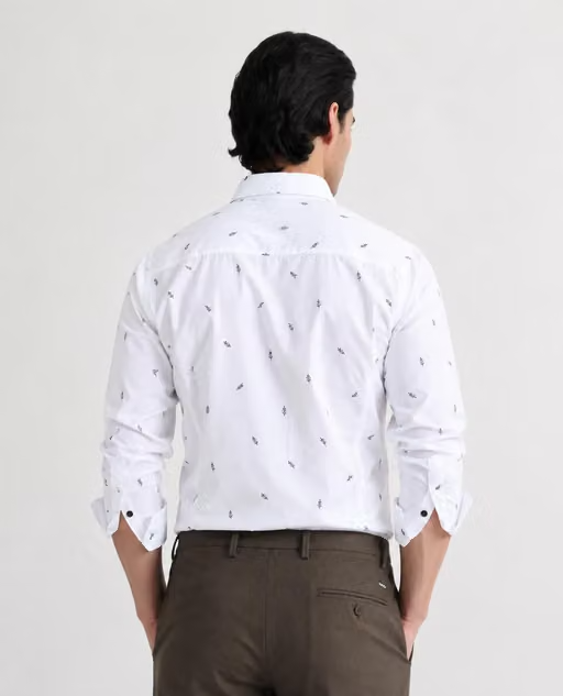 Men's White Printed Casual Full Sleeve Shirt | Premium Cotton Blend | Slim Fit - Image 3