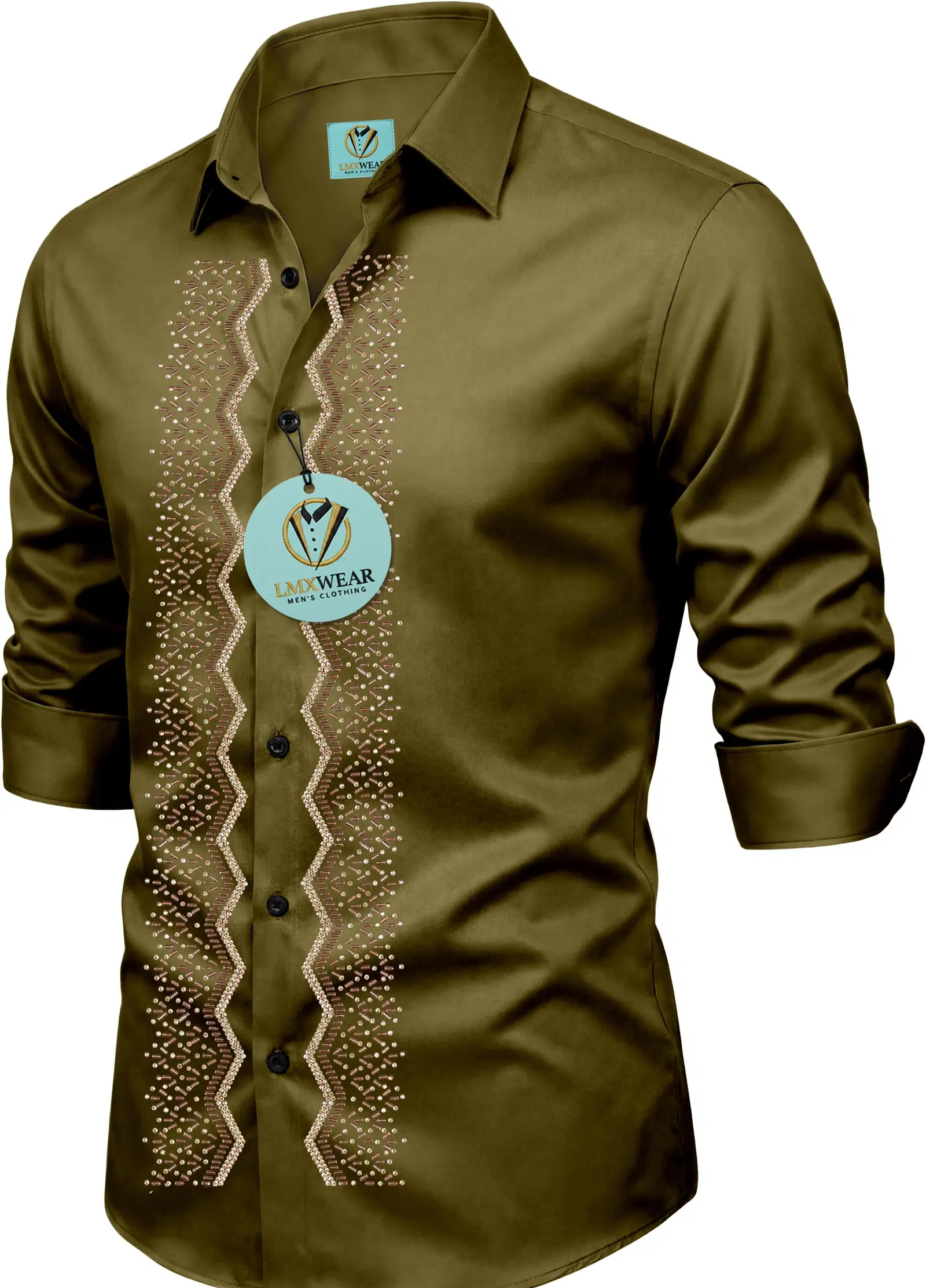 Satin Slim Fit Embellished Rollup Sleeves Men's Casual Shirt - Dark Green ( Pack of 1 ) - Image 3