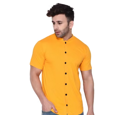 Men Fashion Geum Half Sleeves Shirt | Stylish Trendy Men's Geum Regular fit Mandarin Collar Shirt | Fashionable 7 button Casual shirt | Yellow Shirt for Men & Boy's