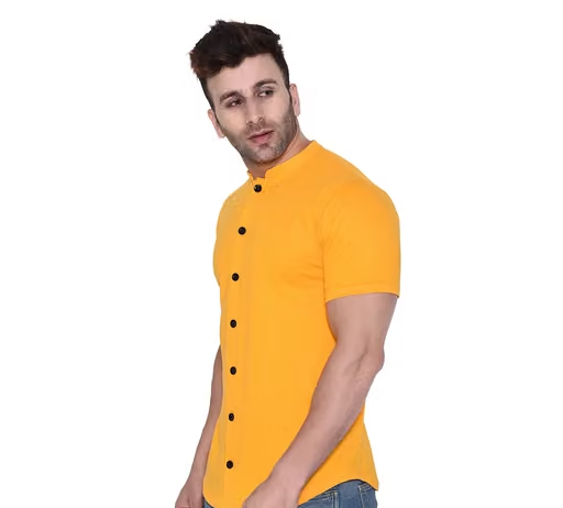 Men Fashion Geum Half Sleeves Shirt | Stylish Trendy Men's Geum Regular fit Mandarin Collar Shirt | Fashionable 7 button Casual shirt | Yellow Shirt for Men & Boy's - Image 3