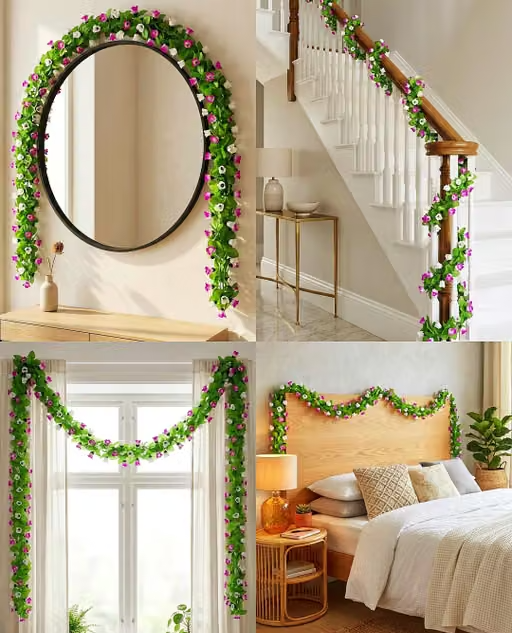 MAYUR GIFTS Artificial Flowers Decoration (190 cm) (Pack of 2) (Purple & White) Artificial Creeper Wall Hanging Artificial Flower Vine Garland Home Decor Main Door Entrance Wedding Pooja Room Office - Image 3