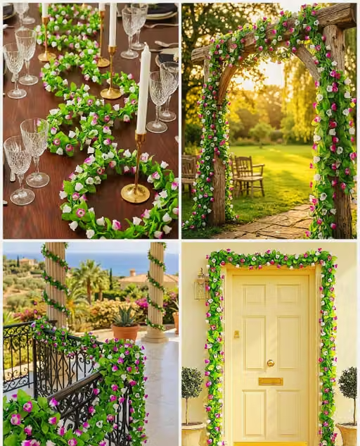 MAYUR GIFTS Artificial Flowers Decoration (190 cm) (Pack of 2) (Purple & White) Artificial Creeper Wall Hanging Artificial Flower Vine Garland Home Decor Main Door Entrance Wedding Pooja Room Office - Image 4