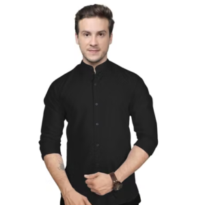 FIBERMILL Men's Solid Mandarin Black Shirts