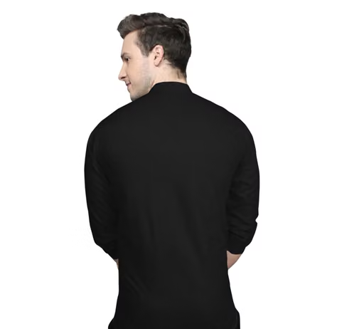 FIBERMILL Men's Solid Mandarin Black Shirts - Image 3