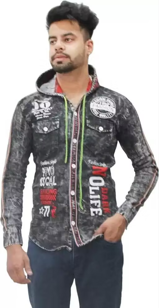 Classy Mens Hoodie Denim Shirt