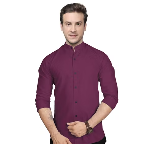 FIBERMILL Men's Solid Mandarin Maroon Shirts