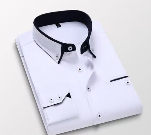 Men’s Premium Solid White Cotton Blend Shirt with Contrast Collar & Pocket Detail | Slim Fit Casual & Formal Wear Stylish Full Sleeve Shirt for Men