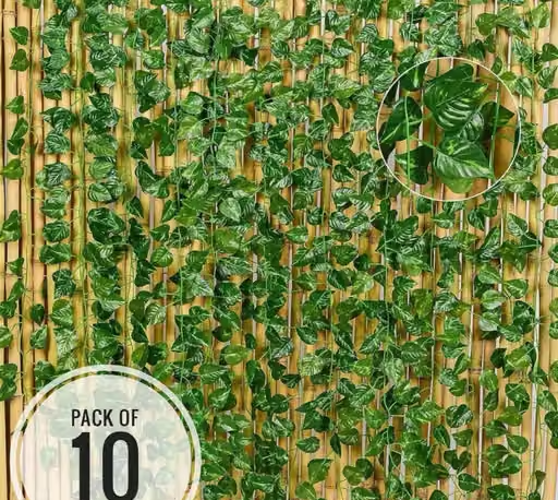 (Pack of 10) Artificial Ivy Garland Leaves Greenery Hanging Vine Creeper Bunch|Home Décor|Balcony Office Decoration Party Festival Craft, 30 Leaves {10 Strings, Each 7.5 Ft, Green}