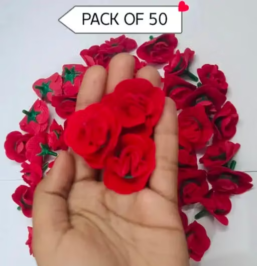 Artificial Flowers Roses for Decorating Purposes and DIY, Crafting, Home Decor, Festival, Pooja Room Decoration ,Potpourri, Flowers For Decorations On Ganpati Pooja Ganesh Chaturthi Rakshabandhan Festivals ( 50 pcs ) Artificial Velvet Roses - 3.5 cm Loose Faux Flowers for DIY Crafts - Image 2