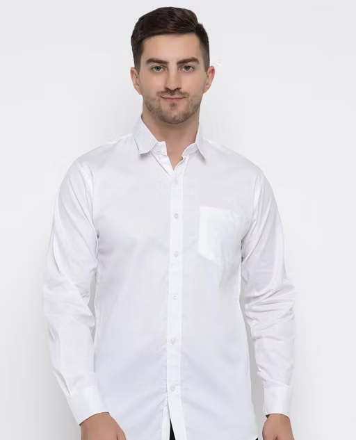 White Cotton Solid Casual Shirts For Men And Boys - Image 2
