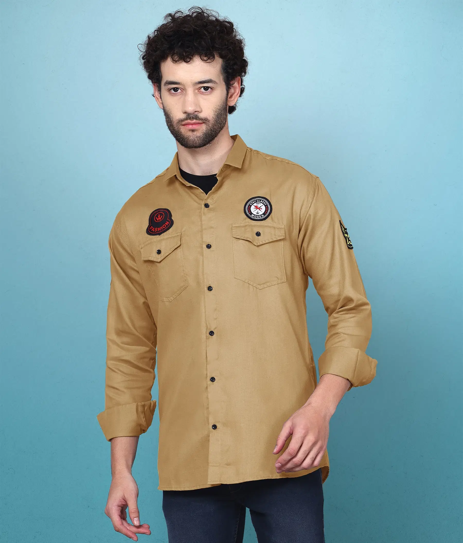 Cotton Blend Regular Fit Solids Full Sleeves Men's Casual Shirt - Brown ( Pack of 1 ) - Image 2