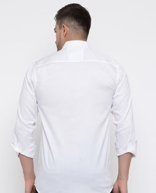 White Cotton Solid Casual Shirts For Men And Boys - Image 3