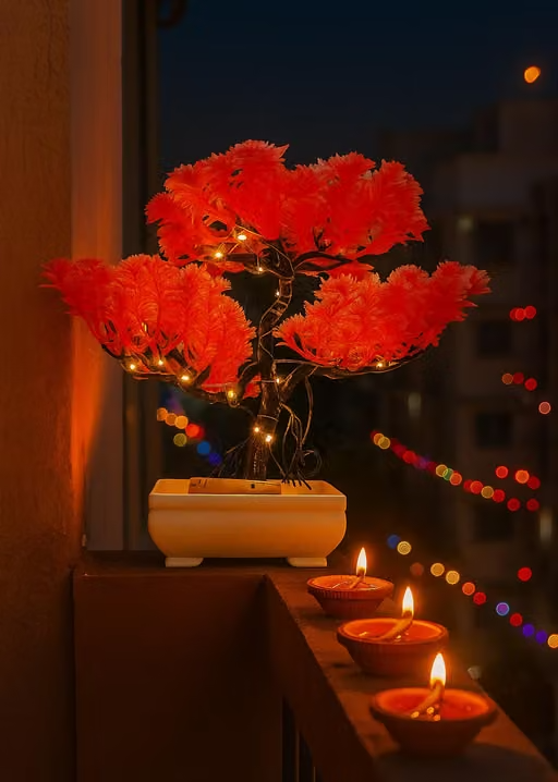 Whandly® High Quality Led Light Artificial Tree For Diwali Decoration , Artificial Plant With Pot For Home Décor , Tabletop Plant , Artificial Plant For Kids Room Decoration , Plastic Tree With Light Festival Decoration , Best Gift Item - Image 4