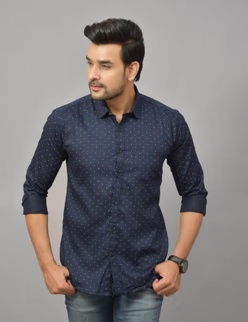 HEMS TRENDS Men's Navyblue Elegant Pin Dot Printed Regular Fit Shirt | Premium Full Sleeve Office, Business Meeting & Party Wear Shirt - Image 2