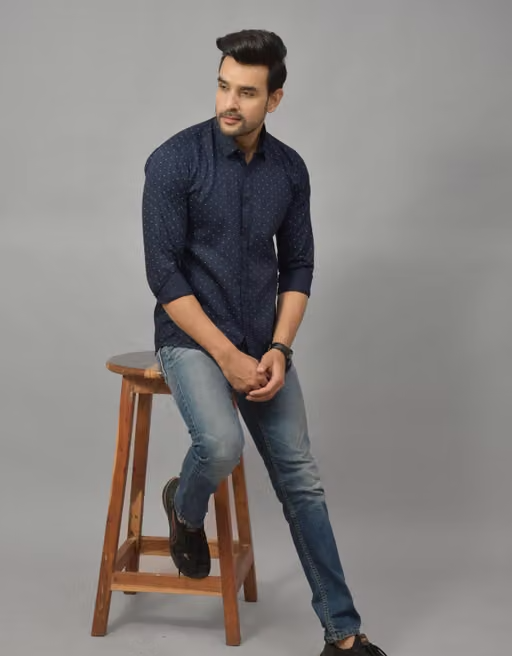 HEMS TRENDS Men's Navyblue Elegant Pin Dot Printed Regular Fit Shirt | Premium Full Sleeve Office, Business Meeting & Party Wear Shirt - Image 3