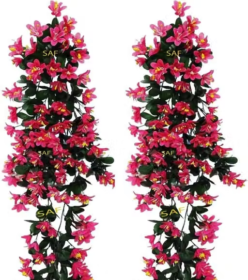 SAF Pink Orchids Artificial Flower (25 inch, Pack of 2)