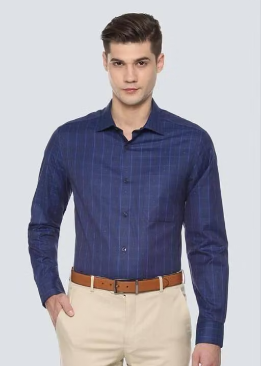 Cotton Checked Party Wear Shirt For Men L (Blue)