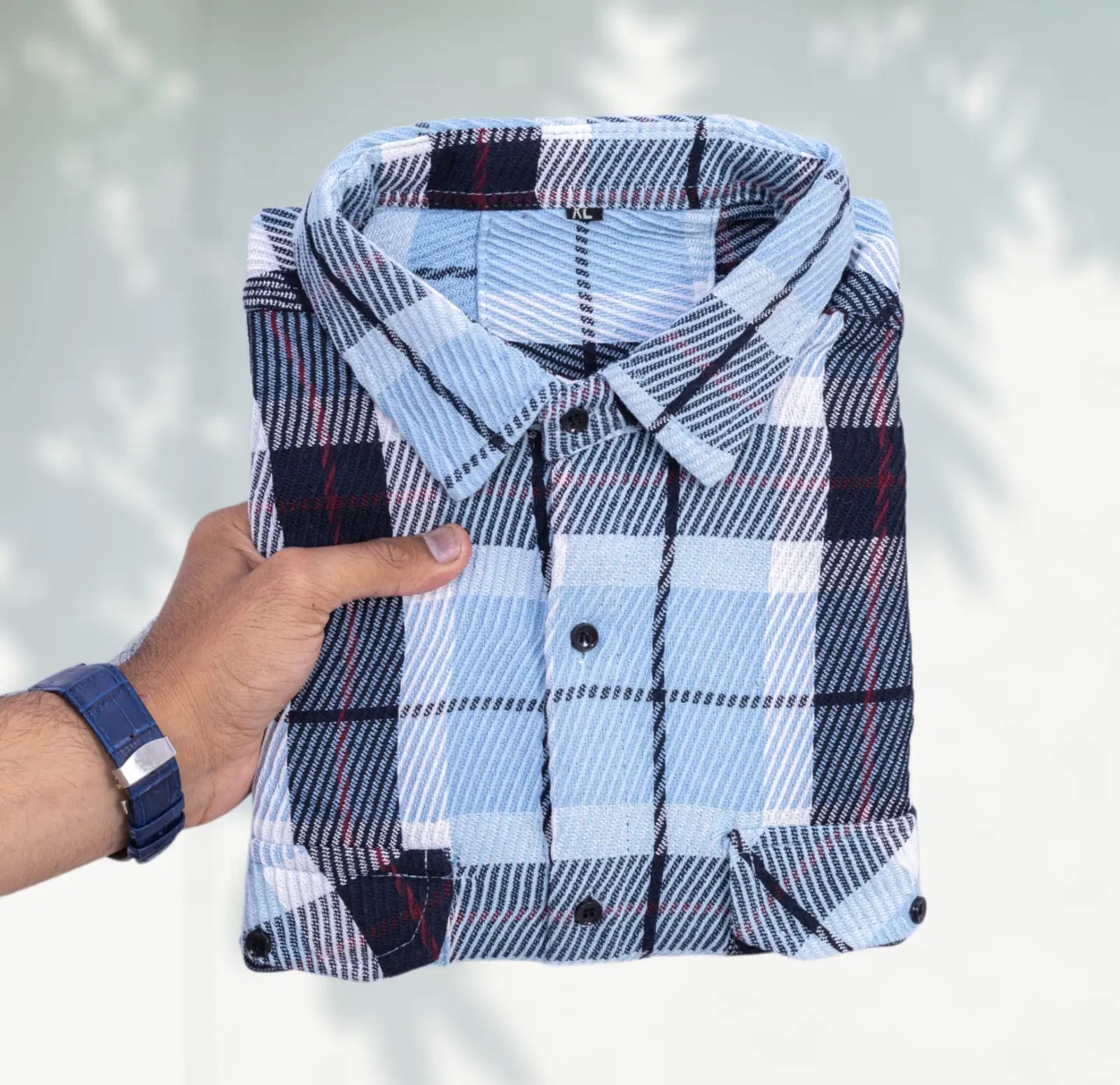 Braxumber Cotton Blend Regular Fit Checks Full Sleeves Men's Casual Shirt - Blue ( Pack of 1 ) - Image 2