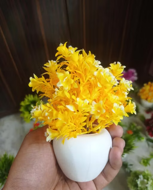 Skinshine Flowers Plant with pot Home Decor Items Flower Plant for vase Living Room Hall Bedroom Decorative Decoration (Yellow 1pc)