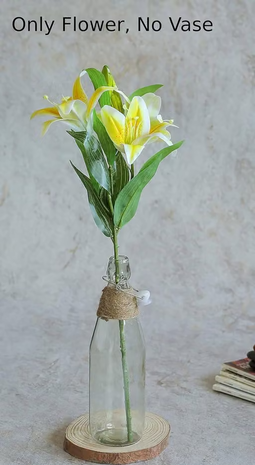 SATYAM KRAFT 3 Head Lily Artificial Flowers Sticks for for Gifting, Home Decor, Office, Bedroom, Living Room, Restaurant, Wedding, mandir, Outdoor Decoration, Window Display and Storefronts , Marriage Decoration (Without Vase Pot) (Yellow Pack of 1) - Image 4