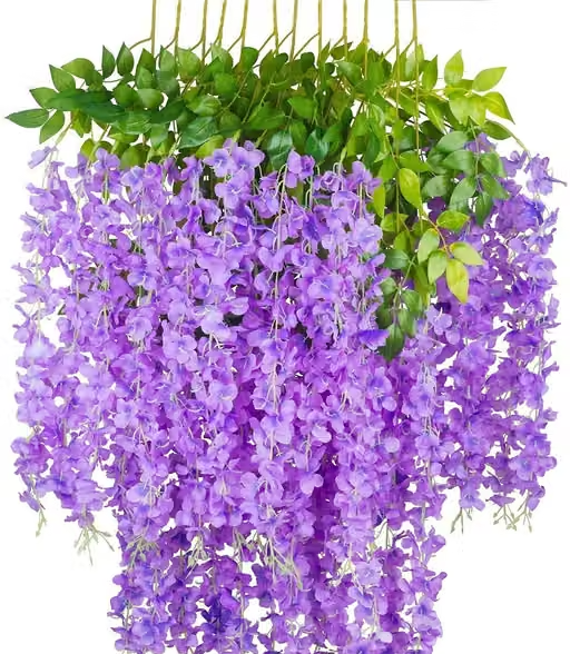Well Art Gallery Wisteria Flower Hanging Silk Vine Rattan Fake Bush Flower for Home Party Wedding Garden Outdoor Greenery Decoration (Pack of 4) purple