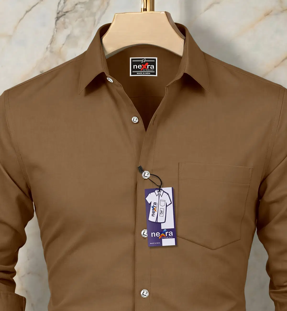 Nexra Creation 100% Cotton Regular Fit Self Design Full Sleeves Men's Casual Shirt - Coffee ( Pack of 1 ) - Image 2