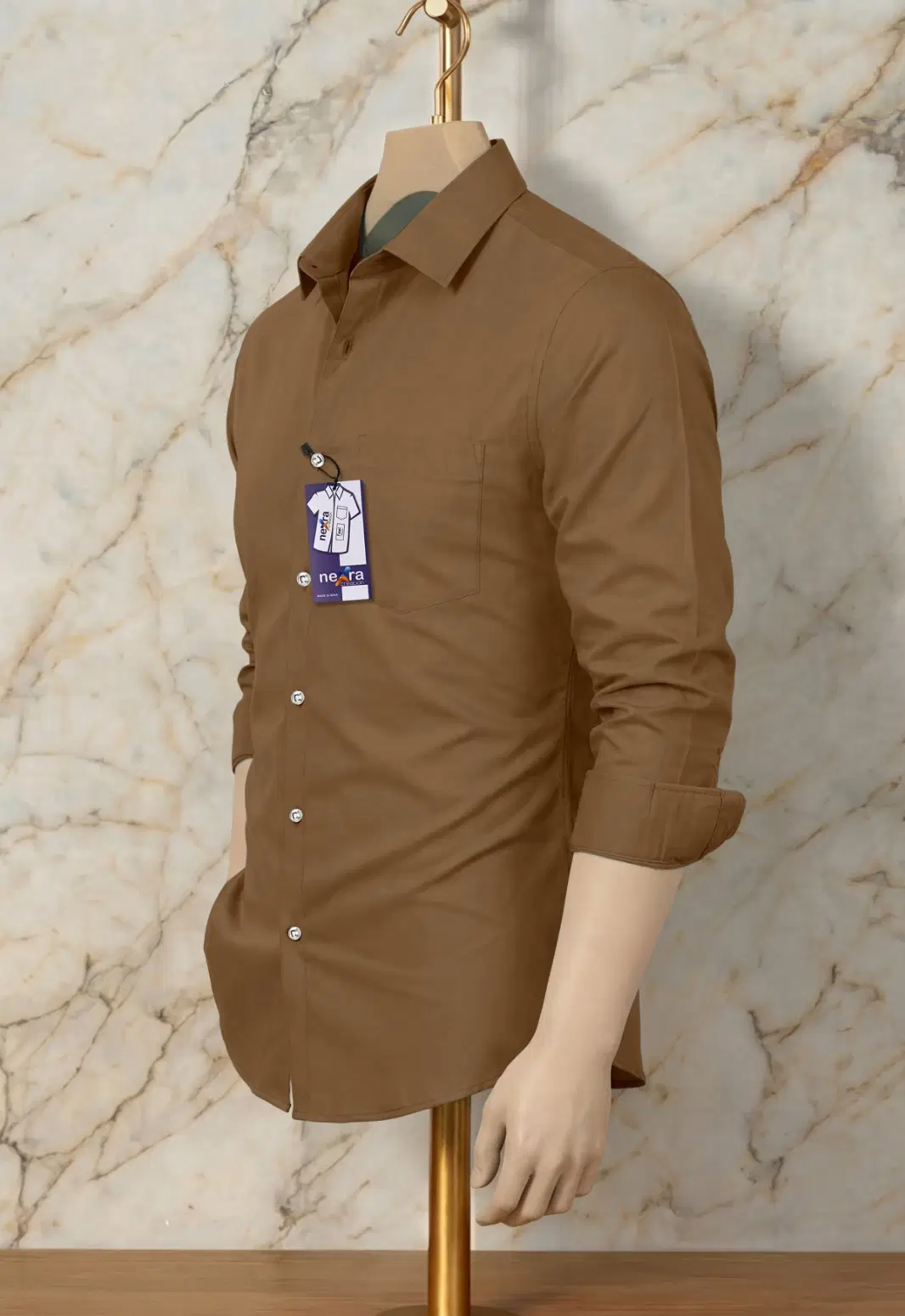 Nexra Creation 100% Cotton Regular Fit Self Design Full Sleeves Men's Casual Shirt - Coffee ( Pack of 1 ) - Image 3