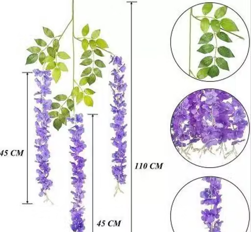 Well Art Gallery Wisteria Flower Hanging Silk Vine Rattan Fake Bush Flower for Home Party Wedding Garden Outdoor Greenery Decoration (Pack of 4) purple - Image 3