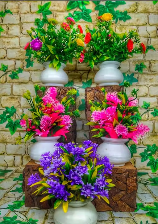 JAYMAA COLLECTION Artificial Flower Multicolor With Pot For Home ,Office And Garden Decor Pack of 5