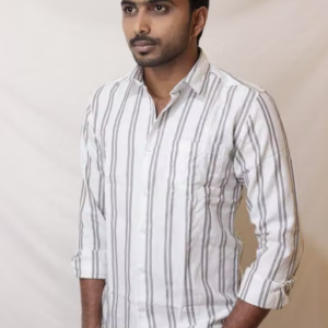 PlayRoad Men Striped Casual White Shirt