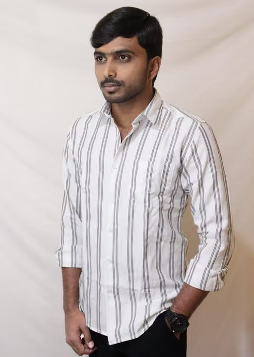 PlayRoad Men Striped Casual White Shirt