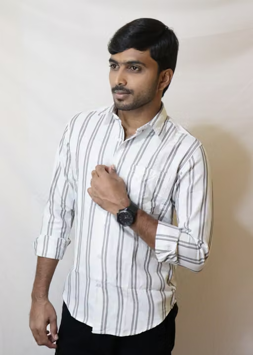 PlayRoad Men Striped Casual White Shirt - Image 2