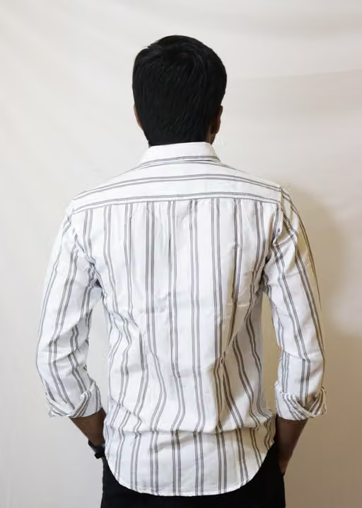 PlayRoad Men Striped Casual White Shirt - Image 3
