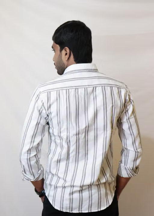 PlayRoad Men Striped Casual White Shirt - Image 4