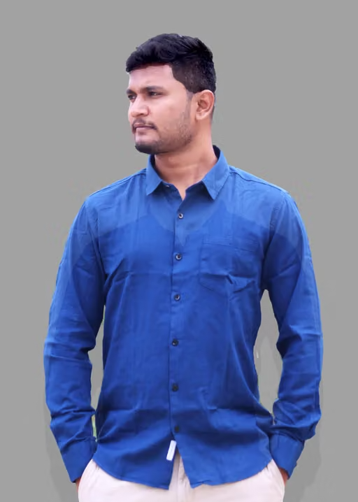 PlayRoad Men Solid Casual Blue Shirt