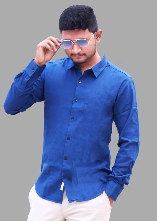 PlayRoad Men Solid Casual Blue Shirt - Image 2